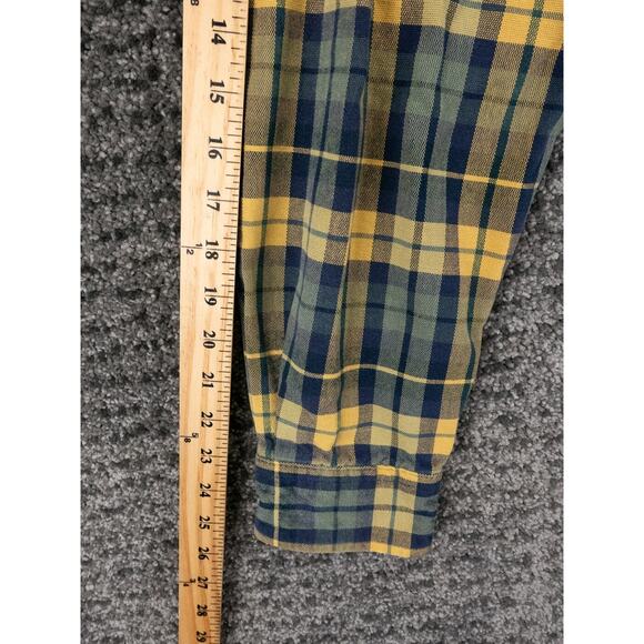 LL Bean Shirt Mens LT Blue Yellow Plaid Flannel Cotton Casual Outdoor Cabincore - Picture 7 of 10